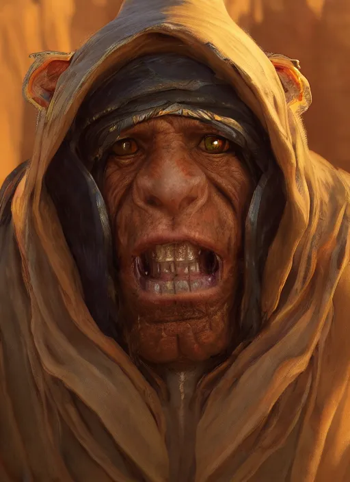 Image similar to portrait of a goblin as arab sheik, trending in artstation, cinematic lighting, studio quality, smooth render, unreal engine 5 rendered, octane rendered, art style by klimt and nixeu and ian sprigger and wlop and krenz cushart.