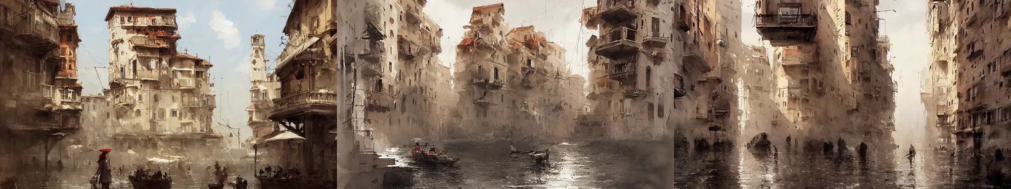 Prompt: Italian mediterranean city, papyrus, watercolored, jakub rozalski, artstation