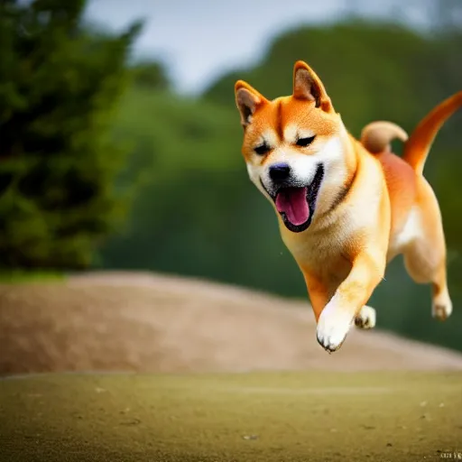 Prompt: a shiba inu dog jumping into an abyss, ultra realistic, sharp focus