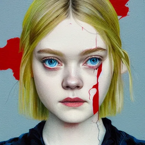 Prompt: Elle Fanning as Mama in Death Stranding picture by Sachin Teng, asymmetrical, dark vibes, Realistic Painting , Organic painting, Matte Painting, geometric shapes, hard edges, graffiti, street art:2 by Sachin Teng:4