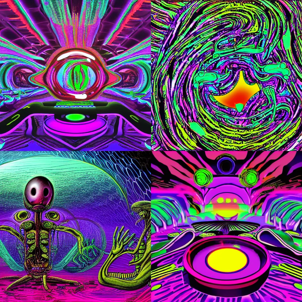 Prompt: alien psychedelic feedback loop in an alien ecosystem