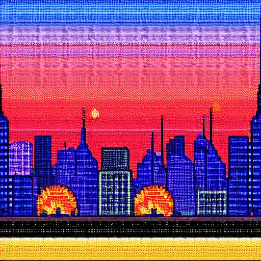 Image similar to city sunset, pixelart