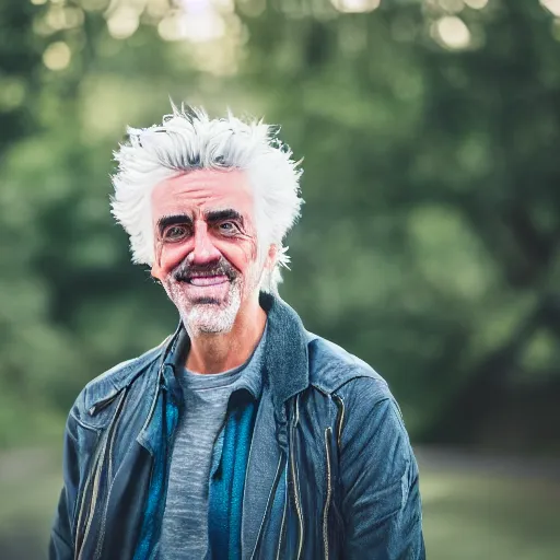 Image similar to portrait photo still of real life rick sanchez 8 k, 8 5 mm f 1. 8