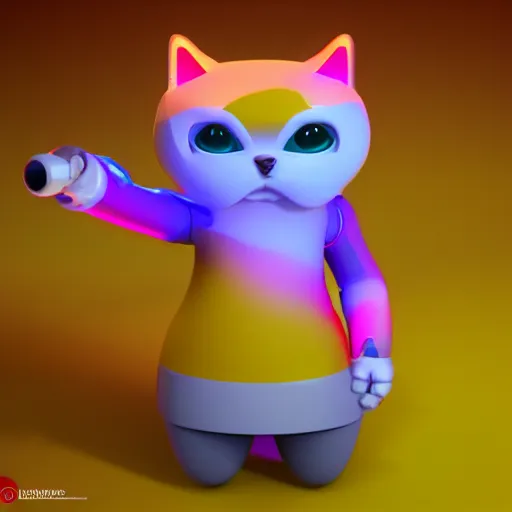 Prompt: Isometric Kitty Bot, 3D character realistic, very colorful, cinematic lighting, soft neon, octane render, trending on Artstation