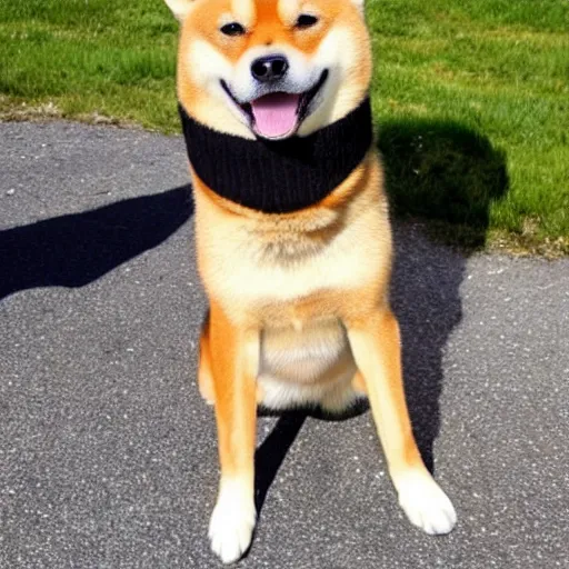 Image similar to A Shiba Inu dog wearing a beret and black turtleneck