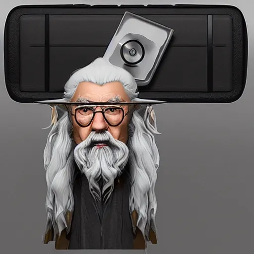 Prompt: gandalf with boom box on coach, trending on artstation, hyperrealistic