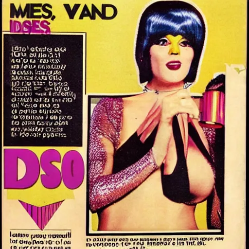 Prompt: disco - themed advertisement from a 1 9 7 0 s magazine