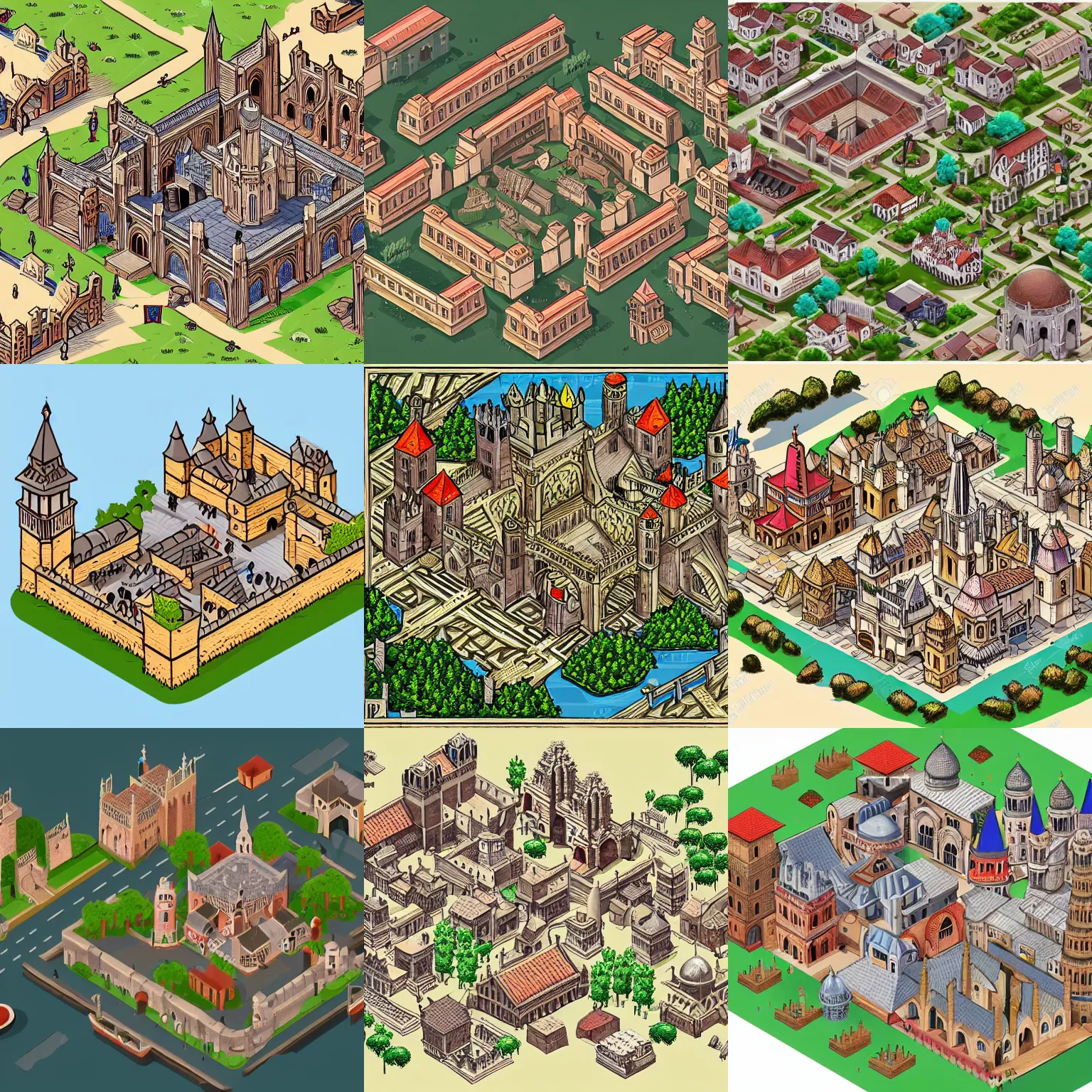 Prompt: a medieval city, isometric