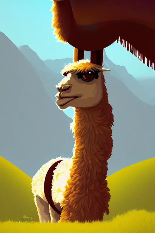 Image similar to a portrait of a llama character in a scenic environment by James Gilleard