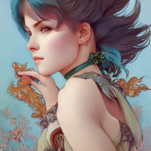 Image similar to Vaporeon Gajinka human girl , highly detailed, digital pencil painting, sharp focus, illustration, art by artgerm and greg rutkowski and alphonse mucha