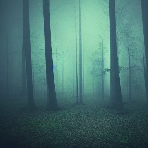 Image similar to a dark misty forest under the moonlight, an undescribable horror lurks below the misty layer, photorealistic, cinematic, hdr, pinhole camera