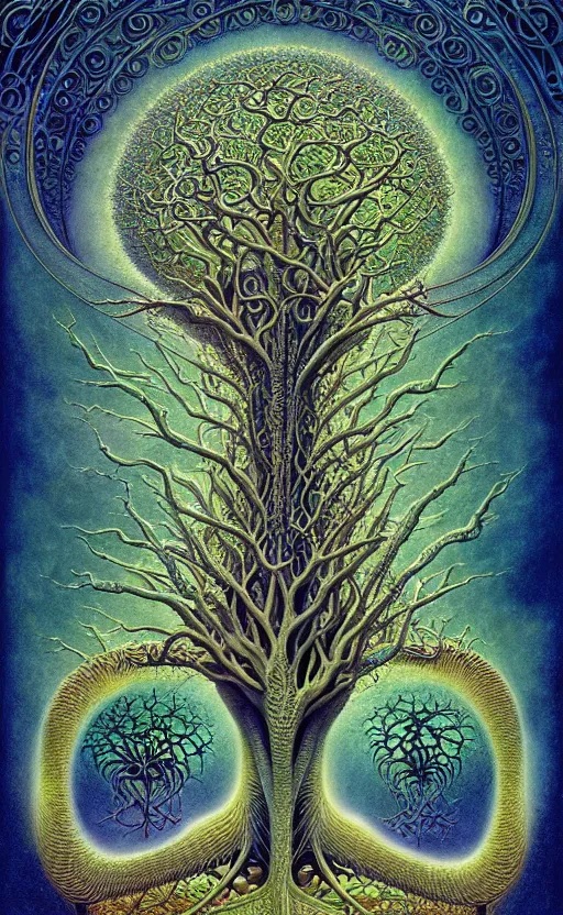 Image similar to tree of life by roger dean and andrew ferez, art forms of nature by ernst haeckel, divine chaos engine, symbolist, visionary, art nouveau, botanical fractal structures, organic, detailed, realistic, surreality