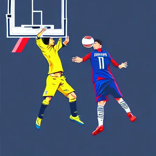 Prompt: Messi dunking on Ronaldo, illustration, sketch