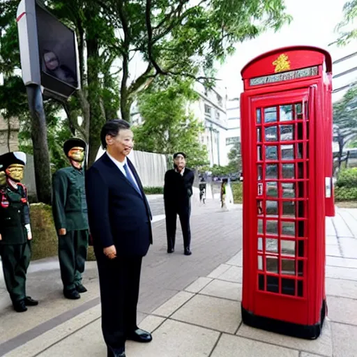 Prompt: xi jinping using phone booth