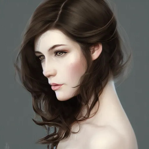 Image similar to elegant young brunette woman, Cottagecore, full face frontal centred, very detailed, portrait, high contrast, soft lighting, shallow focus, RossDraws, Rene Lalique, trending on artstation