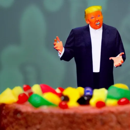 Prompt: the face of donald trump in a fruitcake