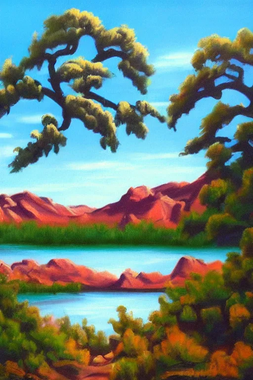 Image similar to bob ross painting of arizona