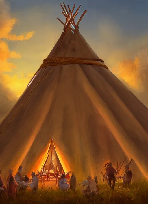 a beautiful painting of a sweat lodge ceremony at | Stable