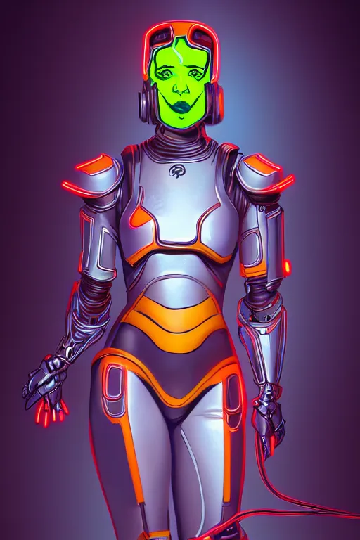 Image similar to portrait of a girl with a biomechanic armor and neon light by Carl Barks, digital painting, highly detailed, trending on artstation