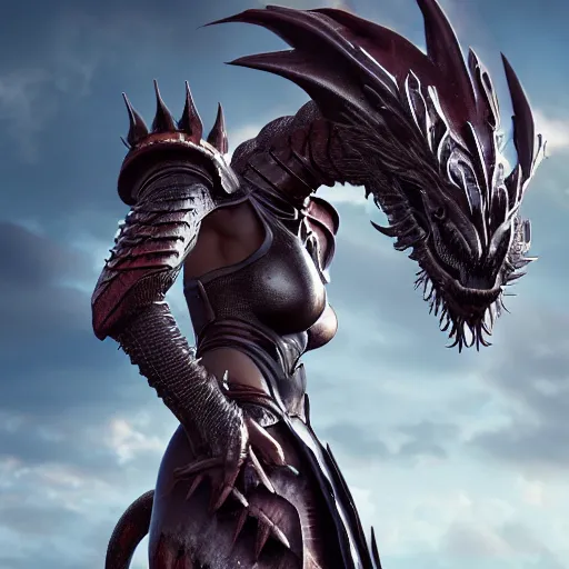 Prompt: highly stunning shot of a beautiful anthropomorphic female knight but as a hot dragon, doing a majestic pose, well detailed female dragon head, armor made of steel, sharp claws, HD octane render, epic cinematography, fantasy, Artstation, Deviantart, Furaffinity