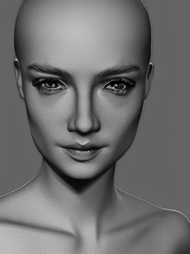 Prompt: highly detailed 3 d mesh of a girl, portrait, grayscale