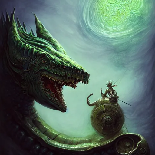 Image similar to a stunning detailed 3d matte portrait of a bulette with green plated carapace, male, standing in a maelstrom, by ellen jewett, by tomasz alen kopera, by Justin Gerard, ominous, magical realism, texture, gills, intricate, whirling smoke, alchemist bottles, radiant colors, fantasy, dungeons and dragons, dnd, volumetric lighting, high details