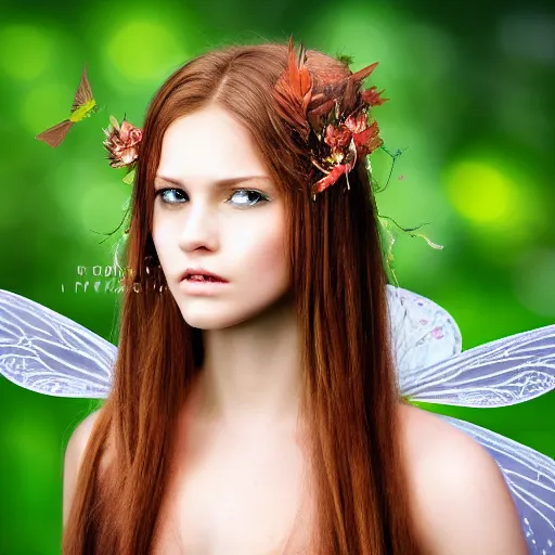 Prompt: portrait of realistic fairy, high detailed face, photo, sharp focus, green eyes, river