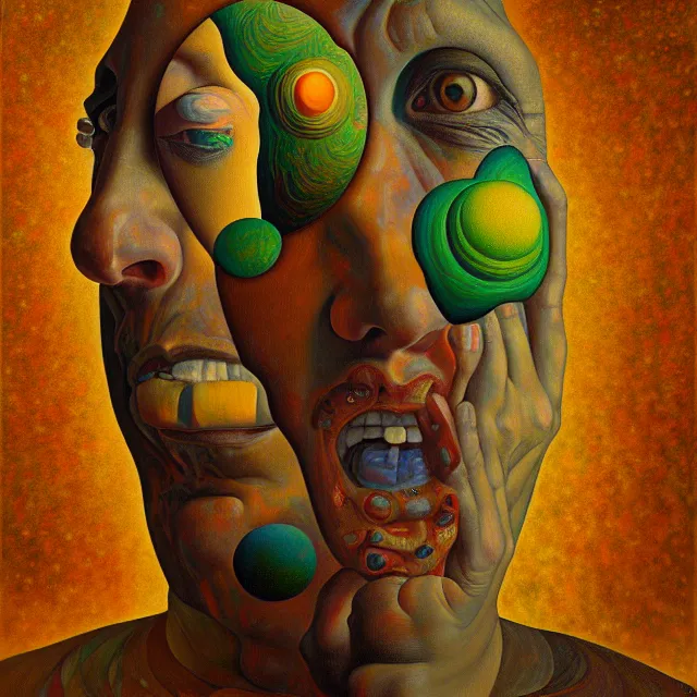 Image similar to an oil on canvas portrait painting, polycount, surrealism, surrealist, cosmic horror, grant wood, gustav klimt, high detail