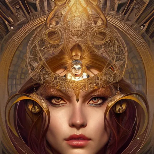 Image similar to perfectly-centered-Portrait of a sinister Goddess, intricate, highly detailed, digital painting, artstation, concept art, smooth, sharp focus, illustration, Unreal Engine 5, 8K, art by artgerm and greg rutkowski and alphonse mucha