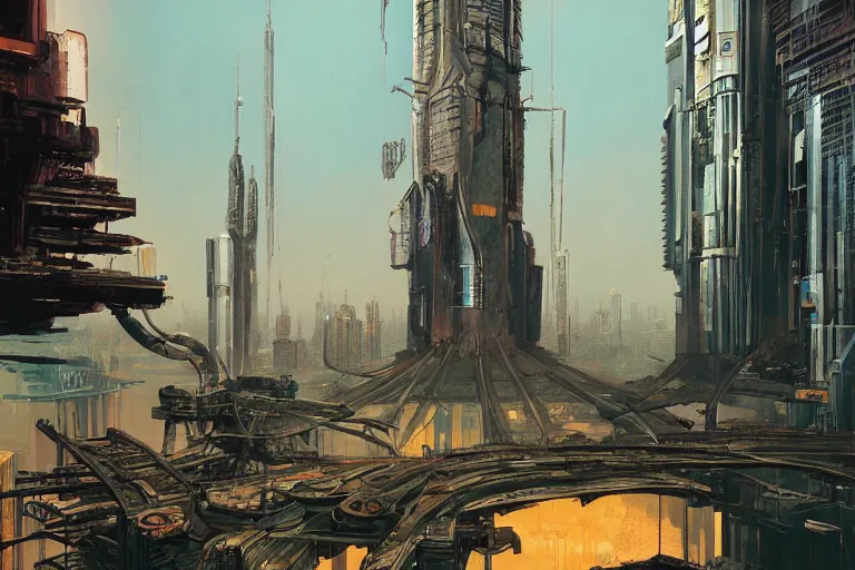 Image similar to comic book illustration, wide view of a very tall structure hovering 10 feet above the ground, the ground below it is scorched and cracked, cyberpunk concept art by Syd Mead, highly detailed, intricate, sci-fi, sharp focus, Trending on Artstation HQ, deviantart