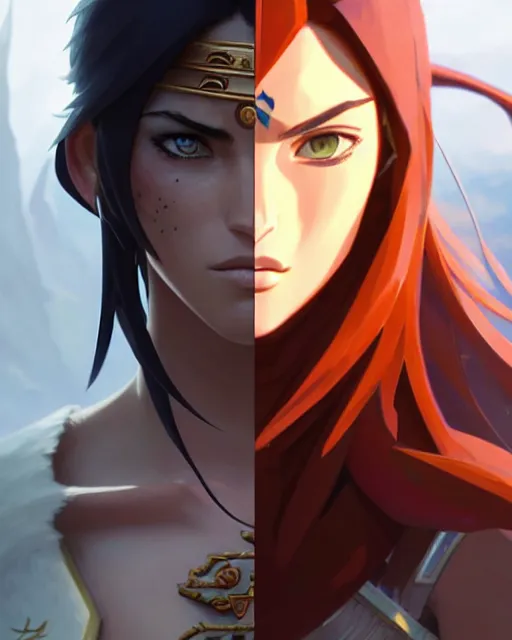 Image similar to azctec warrior, megan fox, gemstone, detailed perfect face, exquisite details, fire magic, mid view, design on a white background, by studio muti, greg rutkowski makoto shinkai takashi takeuchi studio ghibli