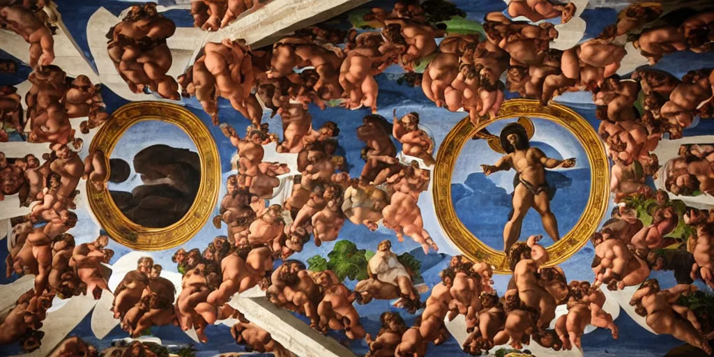Prompt: black jesus christ painted on the ceiling of the sistine chapel