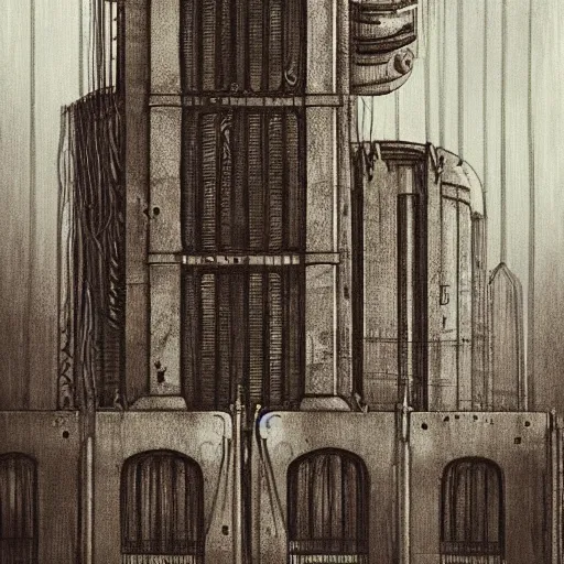 Prompt: outside a large orange biomechanical building, by h r giger, night, dimly lit, moody, creepy atmosphere, artstation