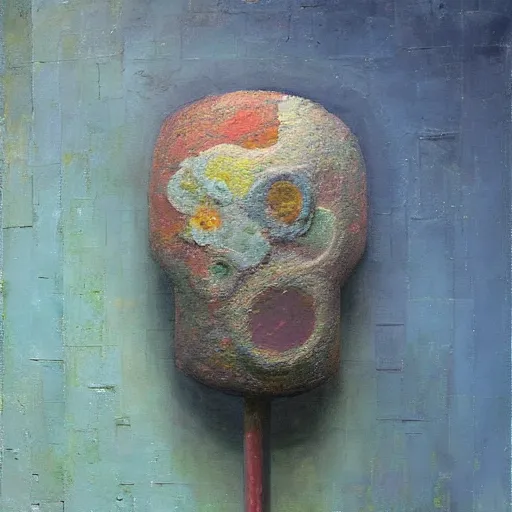 Image similar to a impasto painting by shaun tan of an abstract sculpture by the caretaker