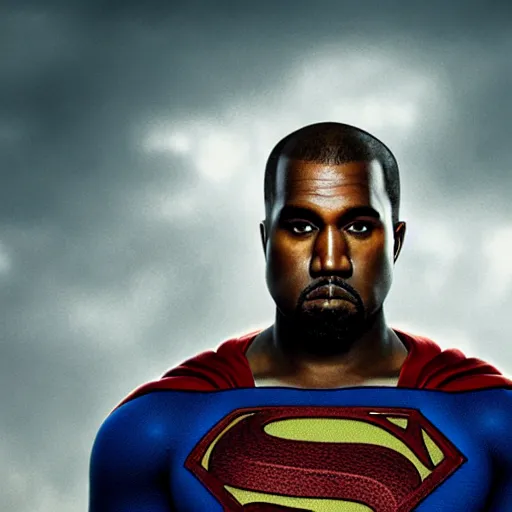 Image similar to Portrait of Kanye West as superman, heroic, amazing splashscreen artwork, splash art, head slightly tilted, natural light, elegant, intricate, fantasy, atmospheric lighting, cinematic, matte painting, detailed face, by Greg rutkowski