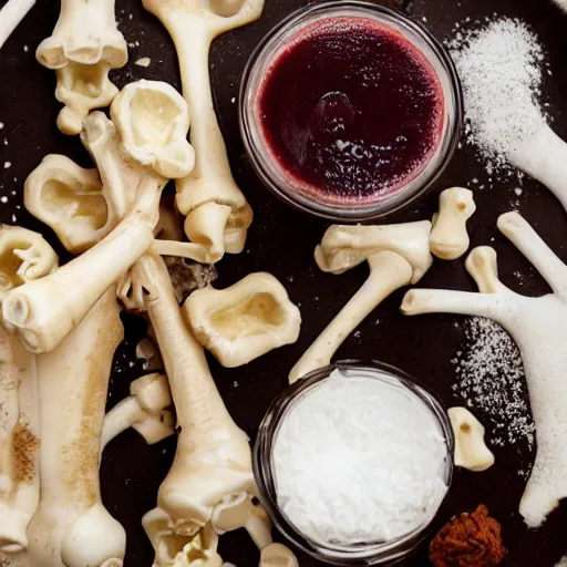 Prompt: high quality food photography, blended feces smoothie, bones floating, bone garnish, salted rim, bubbling