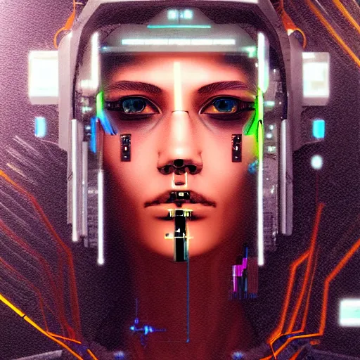 Prompt: cyberpunk portrait photprealism cyborg digital art, golden ratio, art canvas, award winning, masterpiece trending on artstation 8 k 1 5 0 mpx