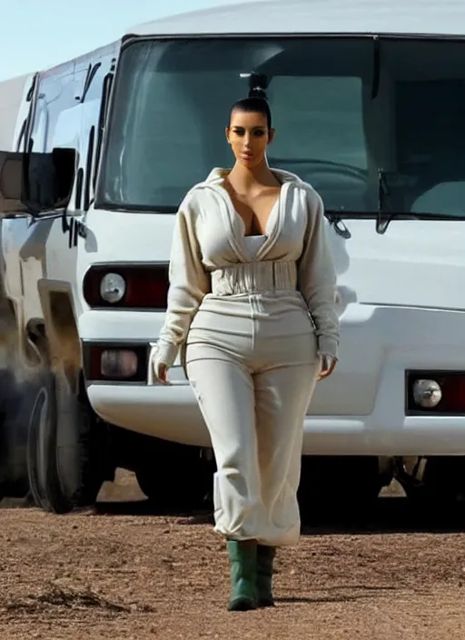 Image similar to film still of kim kardashian as Walter White in breaking bad,