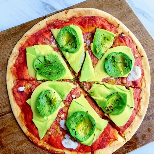 Image similar to the most delicious avocado pizza i have ever eaten