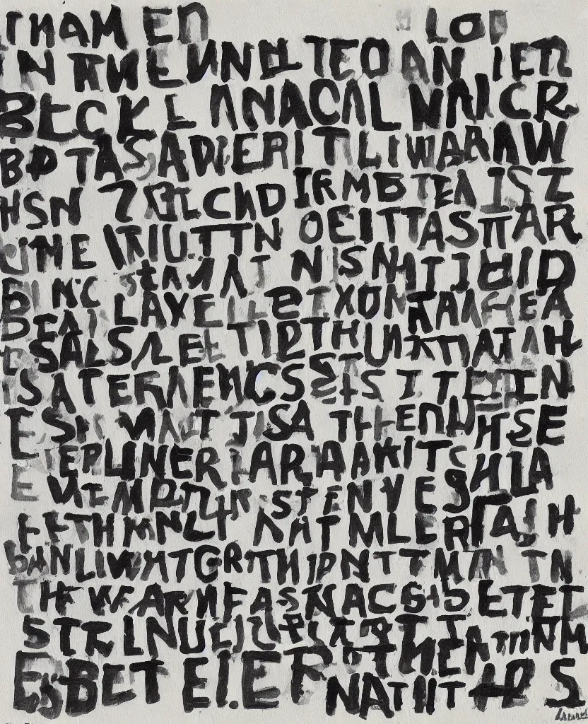 Prompt: a painting of lots of words in a sad letter by a soldier in el alamein battle, wwii,, black and white, bauhaus