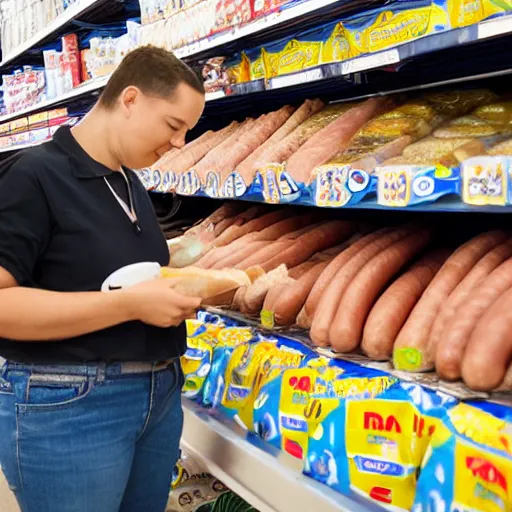 Image similar to photo of a pig shopping for sausages in WalMart