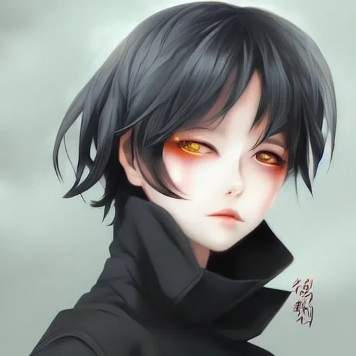 Image similar to beautiful anime girl art by yan gisuka, JeonSeok Lee, artgerm, Ross draws, zeronis, Chengwei Pan on artstation #short hair #black hair #beautiful woman #main character #vampire