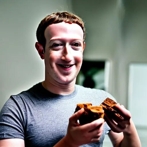 Image similar to mark zuckerberg eating lumpy wet brown stuff, 4 k photograph, cinematic, ideal, no artifacts,