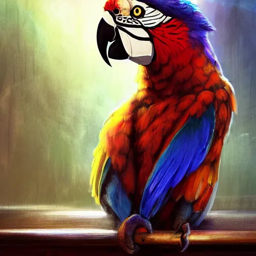 Image similar to Magic the gathering artwork of Anthropomorphized parrot trader in his shop, shelves full, selling a gem, portrait, items, magic potions, carpet, window, fancy funny hat, sly expression , cunning expression, cute expression, presenting magic gem, D&D, fantasy, cinematic lighting, highly detailed, digital painting, artstation, concept art, smooth, sharp focus, illustration, warm light, cozy warm tint, magic the gathering artwork, volumetric lighting, 8k, no gold, no gold colours, art by Akihiko Yoshida and Greg Rutkowski