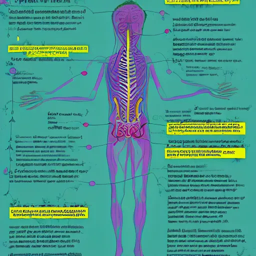 Prompt: The forest is like a Human's nervous system, psychodelic infographic