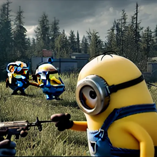 Prompt: minions playing escape from tarkov