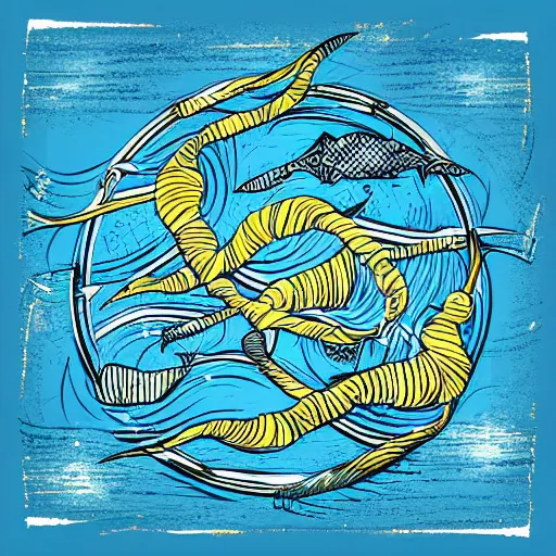 Image similar to tattoo sketch of a ocean, for leg. on a yellow canva, ornamental, line art, vector,