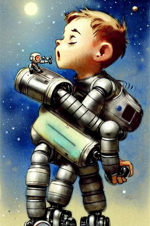 Image similar to ( ( ( ( ( 1 9 5 0 s a boy playing with his robot lost in space robot b 9. muted colors. ) ) ) ) ) by jean - baptiste monge!!!!!!!!!!!!!!!!!!!!!!!!!!!