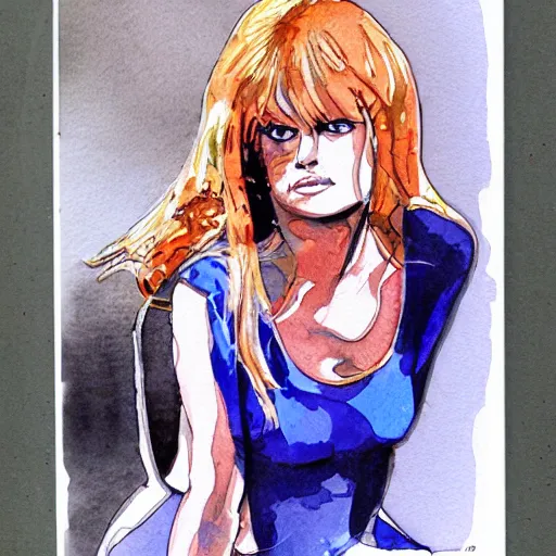 Image similar to Brigitte Bardot by Otomo Katsuhiro, character art, watercolour