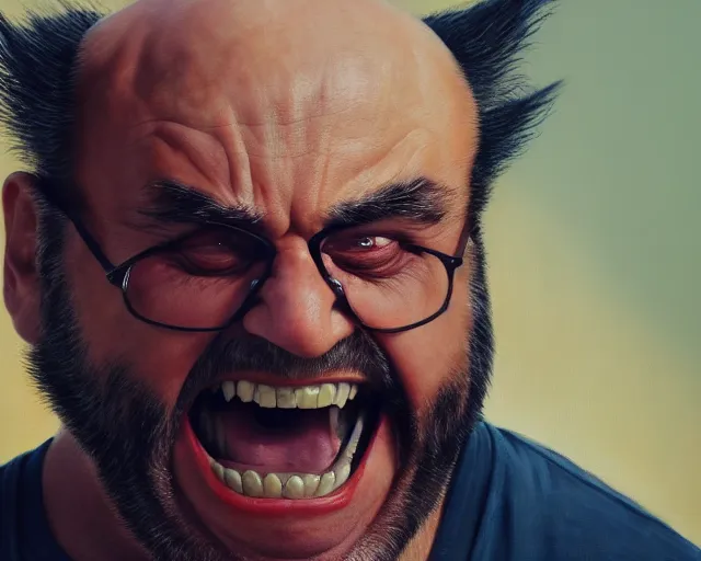 Image similar to danny devito as wolverine, claws up, oil on canvas portrait, octane render, trending on artstation